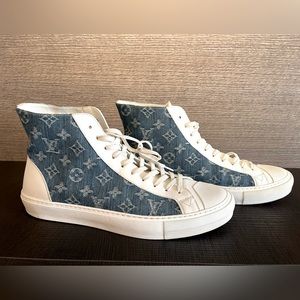 LOUIS VUITTON BLUE DENIM MONOGRAM HIGH TOP SNEAKERS